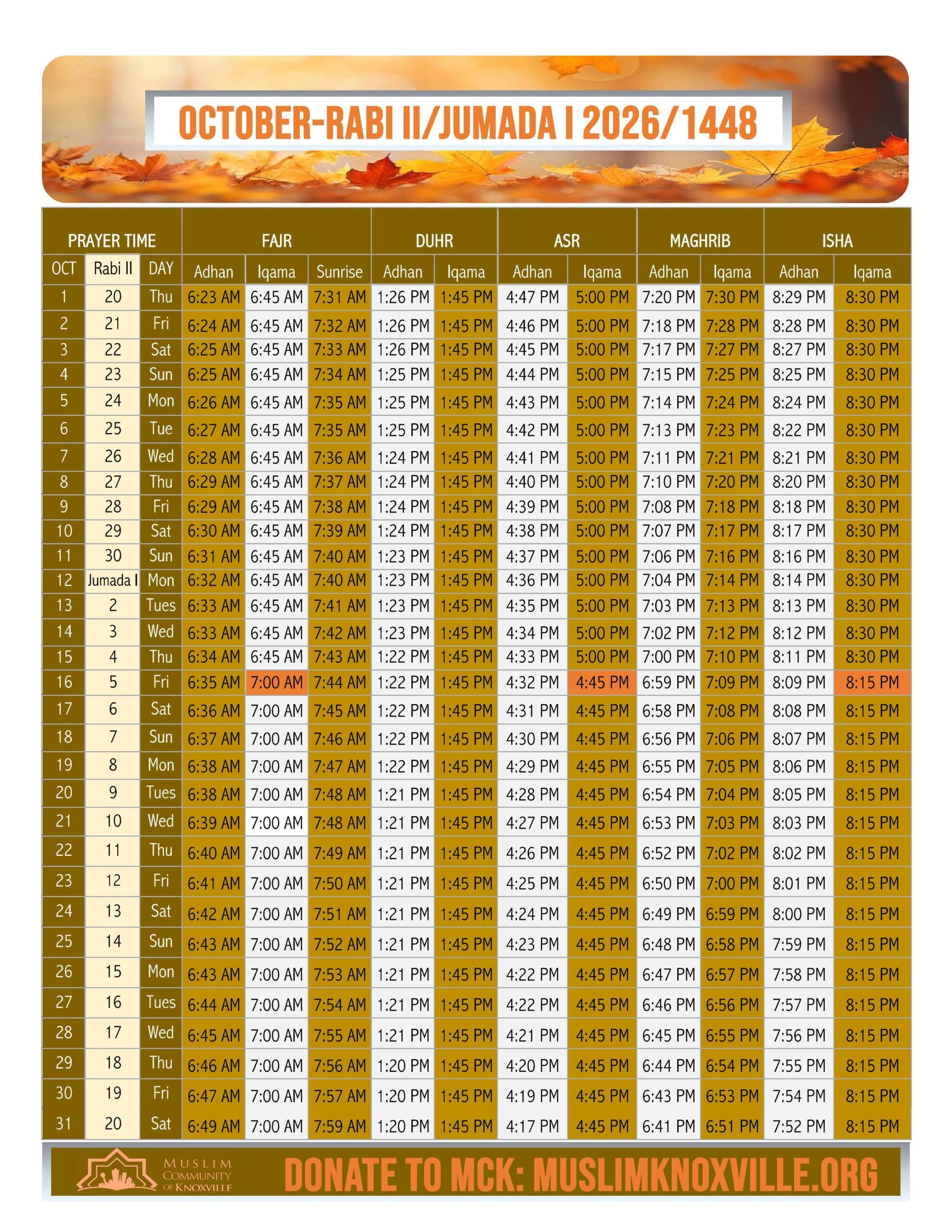 Prayers And Jumu&amp;#039;Ah - Muslim Community Of Knoxville inside Fairfax Ramadan Calendar 2026