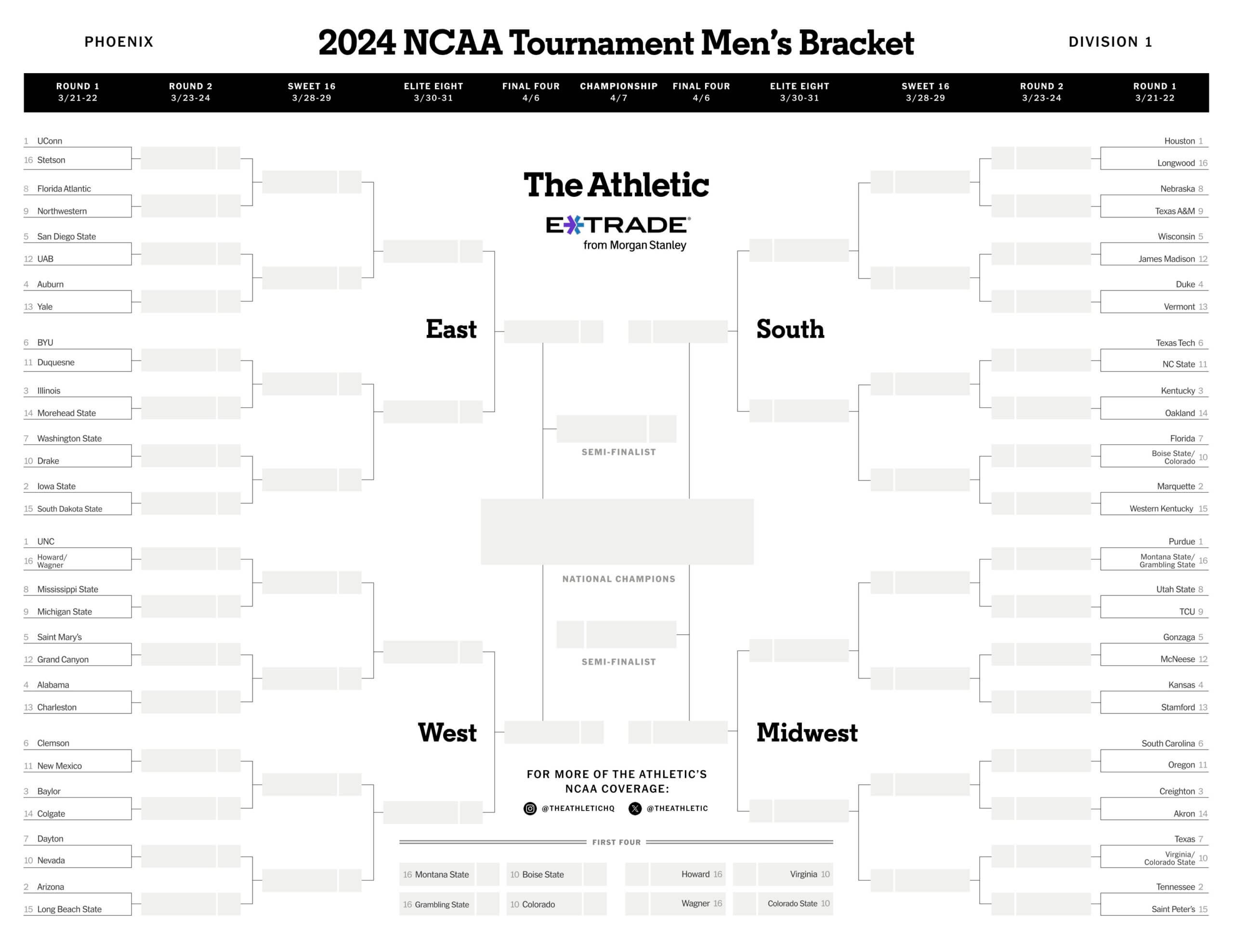 Printable March Madness Bracket - The Athletic pertaining to March Madness 2026 Calendar Printable