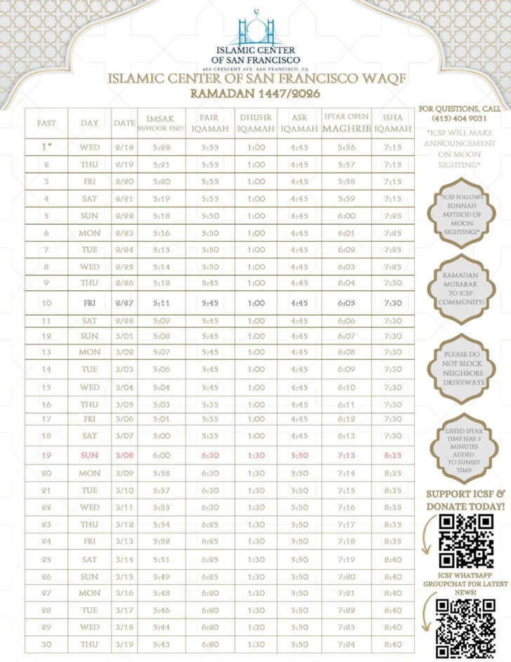 Ramadan Calendar 2026 Ny
