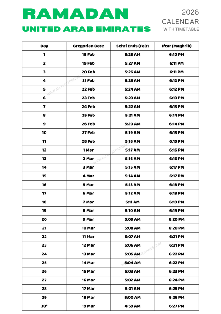 Ramadan Calendar 2026 Las Vegas