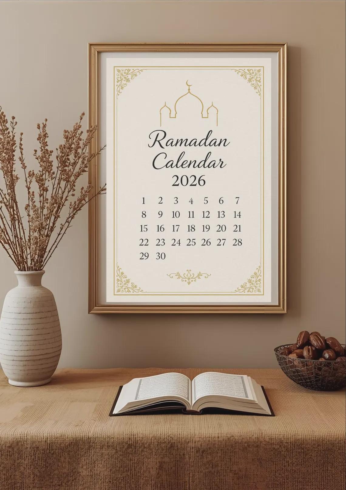 Ramadan Calendar 2026 | Beige Islamic Wall Art Prints (Set Of 2 for Ramadan Calendar 2026 Illinois