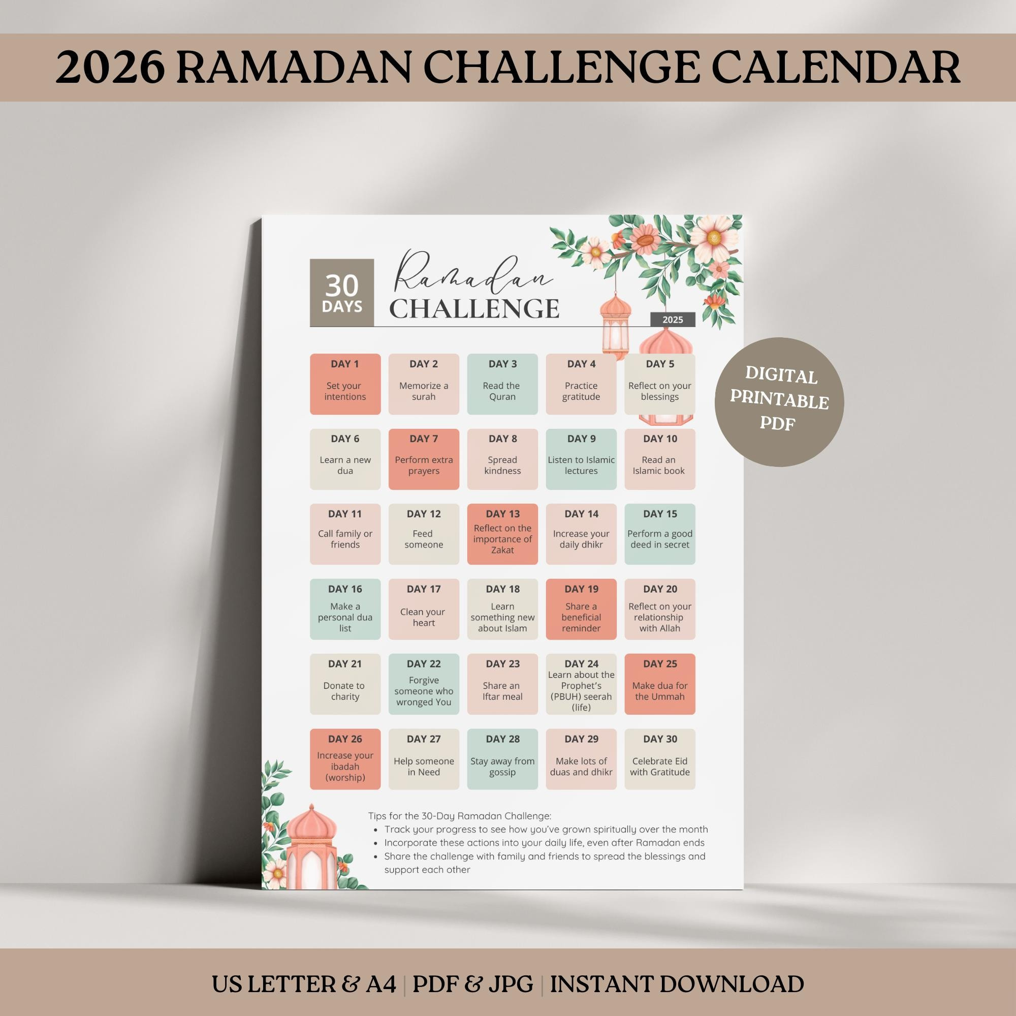 Ramadan Challenge Calendar 2026: Islamic Habit Tracker (Digital in Ramadan Calendar 2026 Illinois