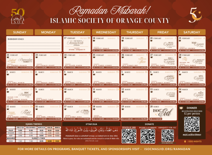 Los Angeles Ramadan Calendar 2026